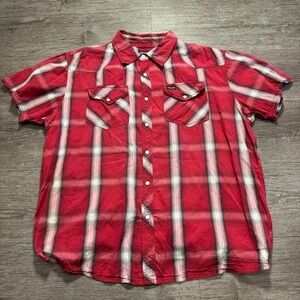 Vintage Smiths Workwear Shirt Mens Large Red Plaid Pearl Snap Western Pocket